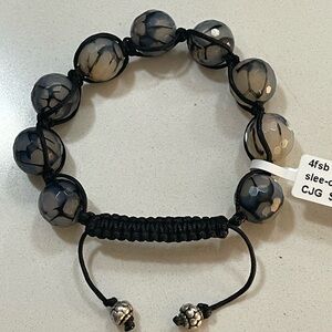 Black and Gray Faceted Web Agate Beaded Shamballa Bracelet 7”